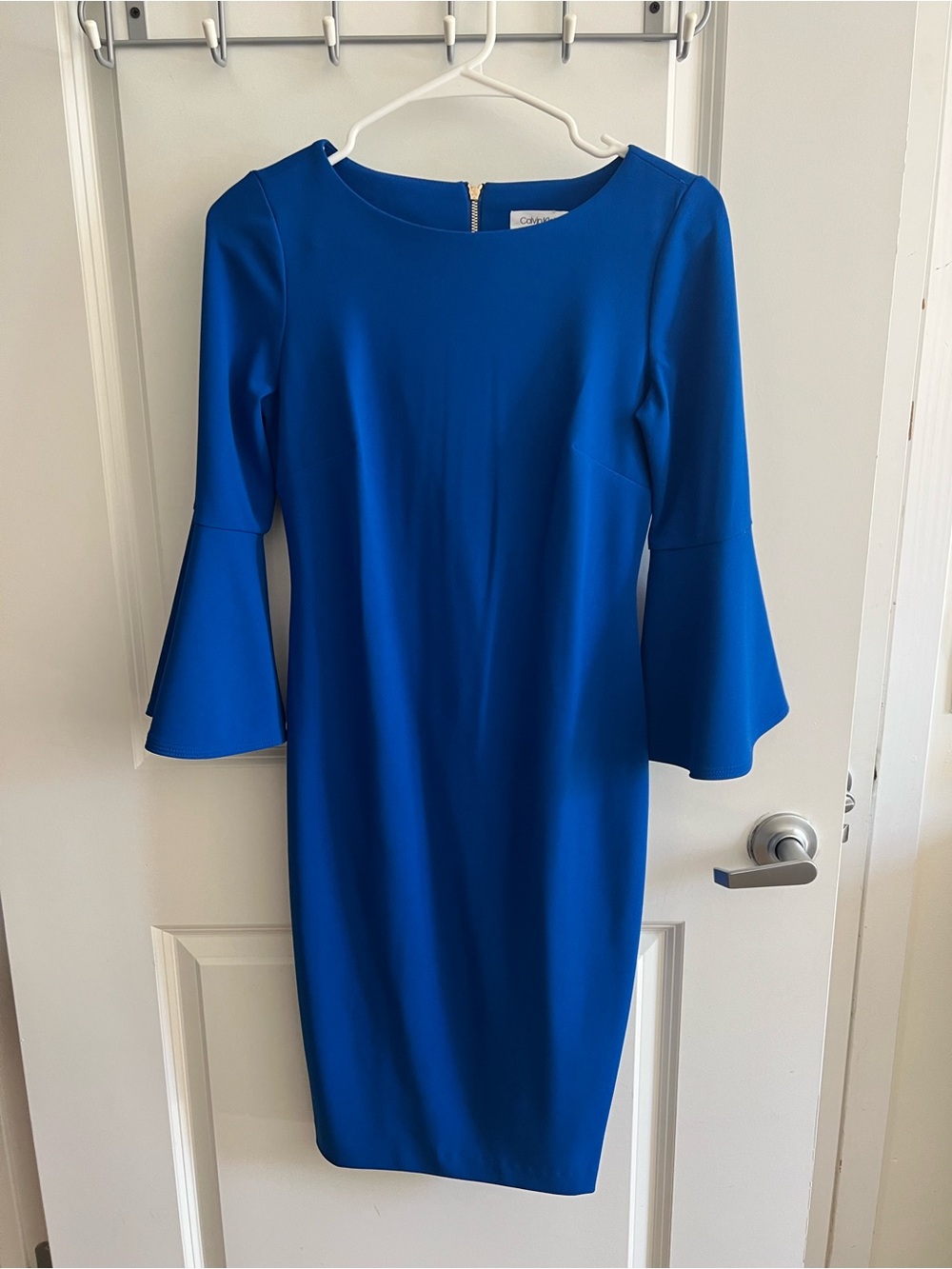 Calvin Klein Cobalt Blue Bell-Sleeve Midi Dress